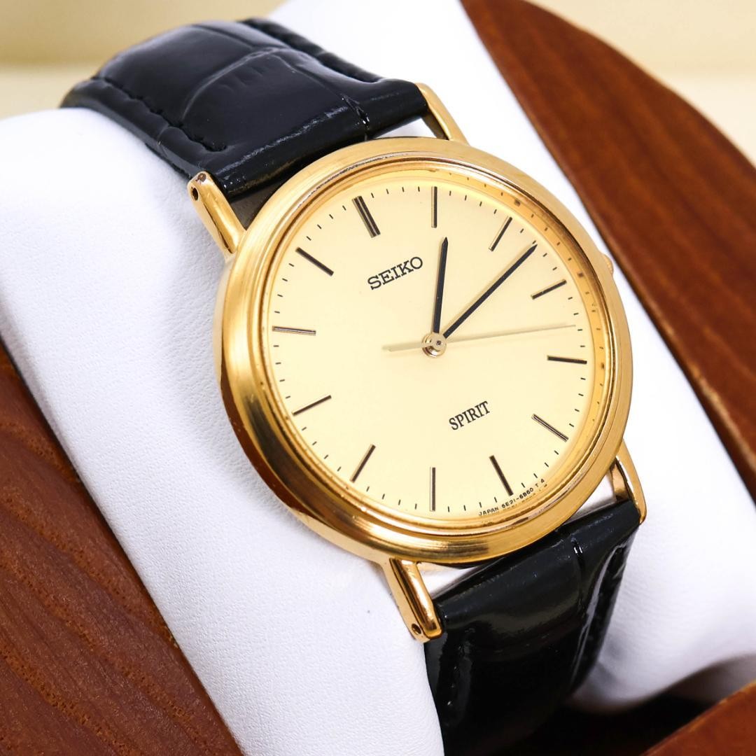 Working SEIKO SPIRIT wristwatch, gold, Kanto Railway engraving, rare item, 3416