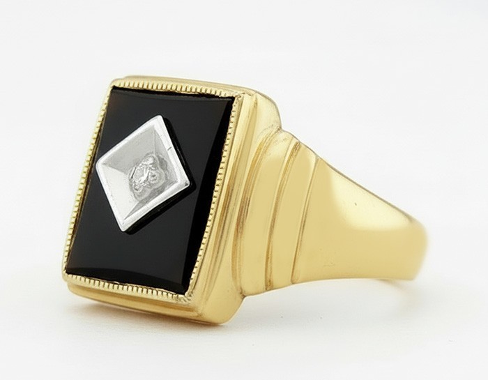 GENUINE BLACK ONYX & DIAMOND RING 10K GOLD – New With Tag