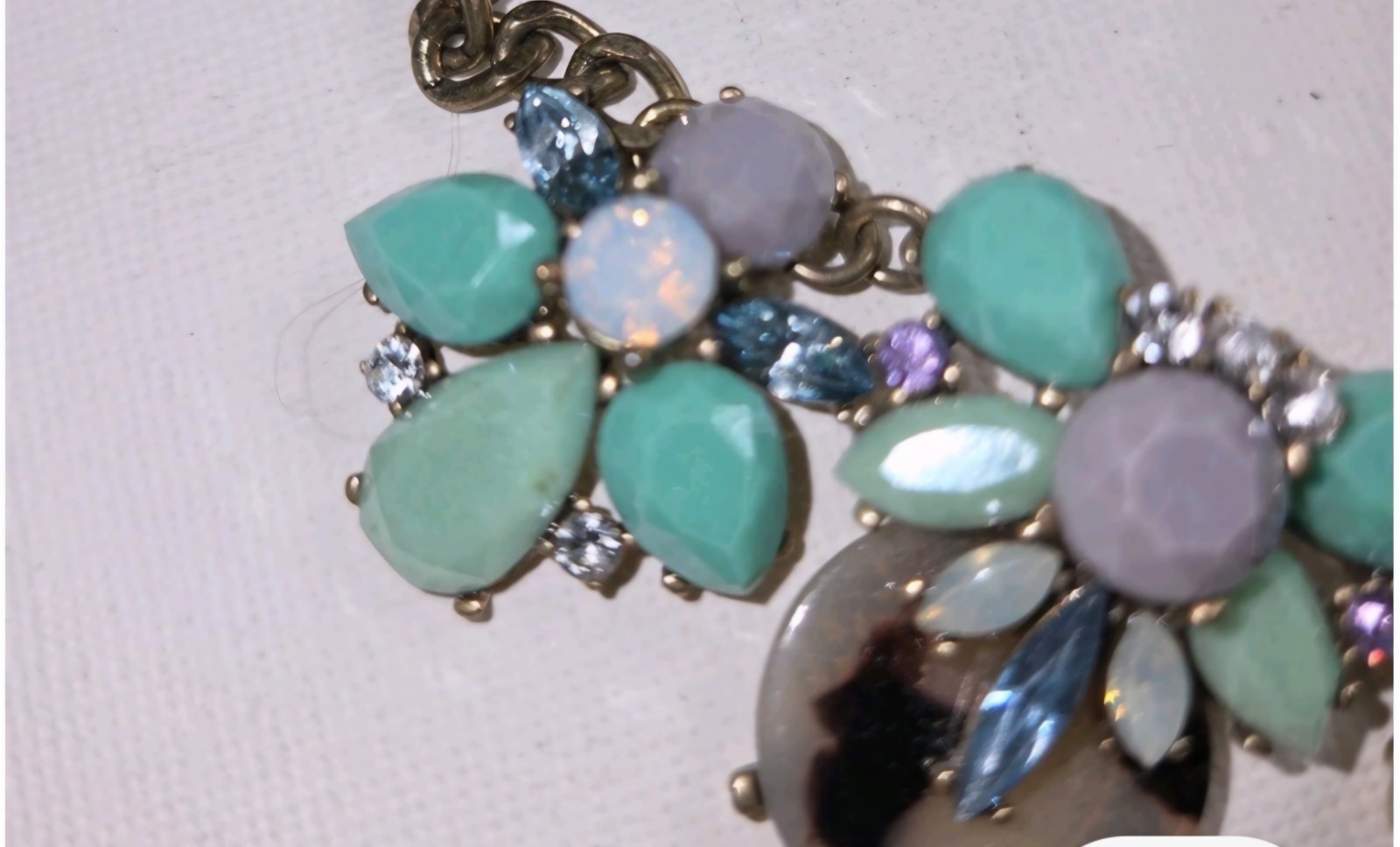 Mint Green Jade Opal Amethyst Rhinestone Floral Statement Bib Necklace
