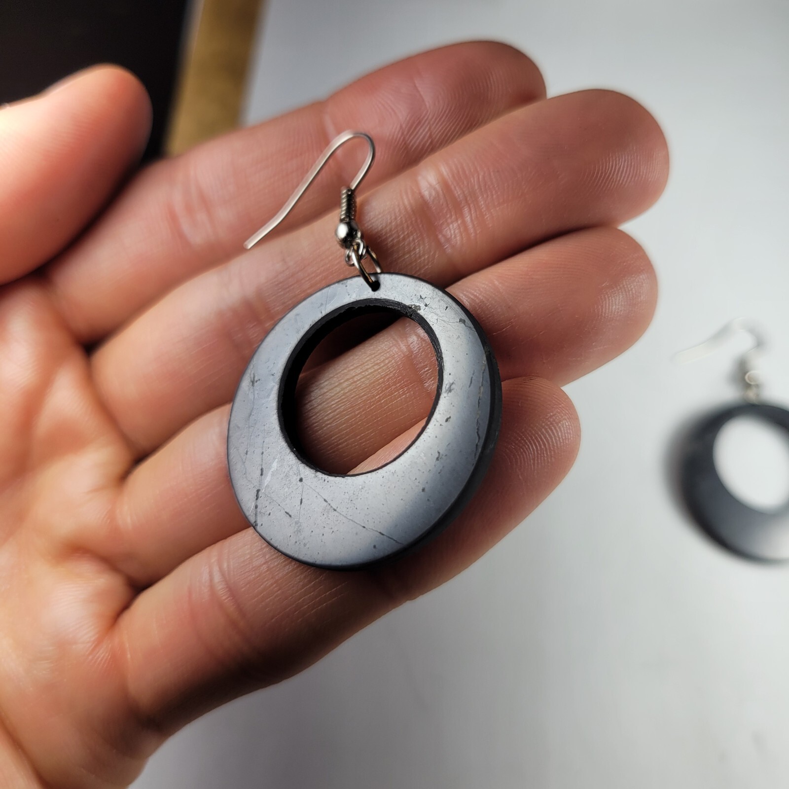 Shungite Earrings EMF 5G Wi Fi Protection Jewelry – Double Circle – 1 pair