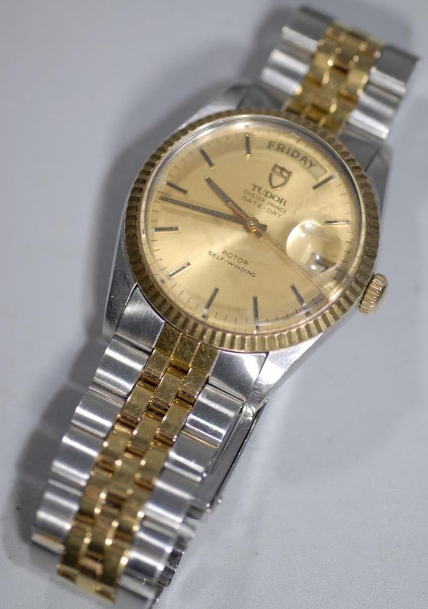 Rolex Tudor Oyster Prince Date-Day 18K Gold Bezel 94613 Daydate 36mm Watch Ex+!