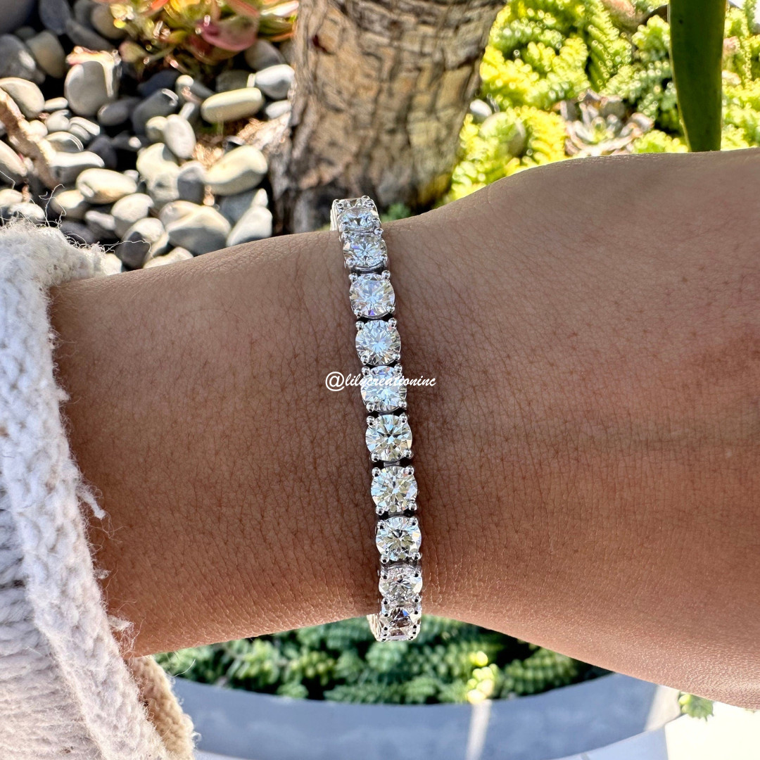 16.50 Carat Round Lab Grown Diamond Tennis Bracelet 6.50 Inch 10K Gold