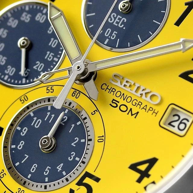 SEIKO SND409P1 Yellow Silver Band Analog Waterproof 5BAR Men’s Watch New in Box