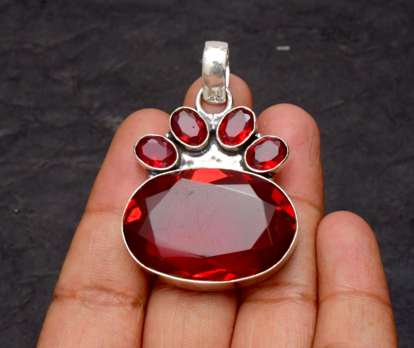 Garnet Gemstone 925 Sterling Silver Jewelry Pendant 1-2″