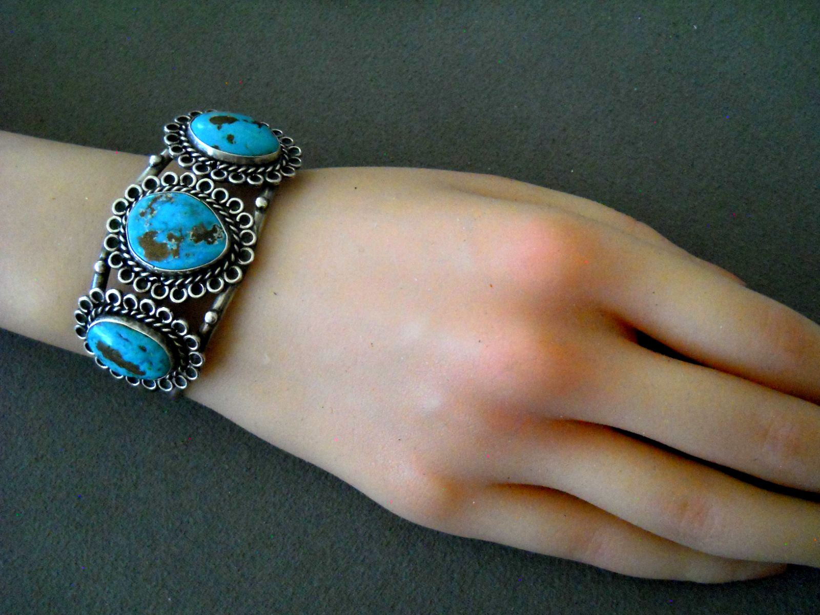 Native American Navajo Blue Turquoise w/Pyrite Sterling Silver Cuff Bracelet 40g