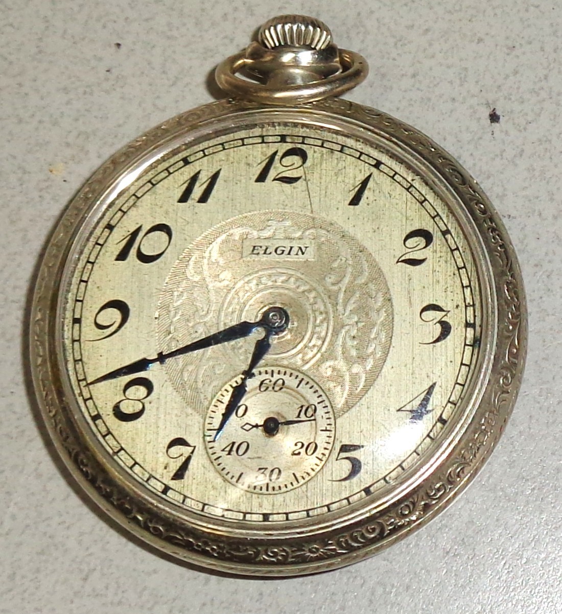 1928 Elgin Pocket Watch Open Face Grade 291 Model 7 Size 16 Silver Case & Dial