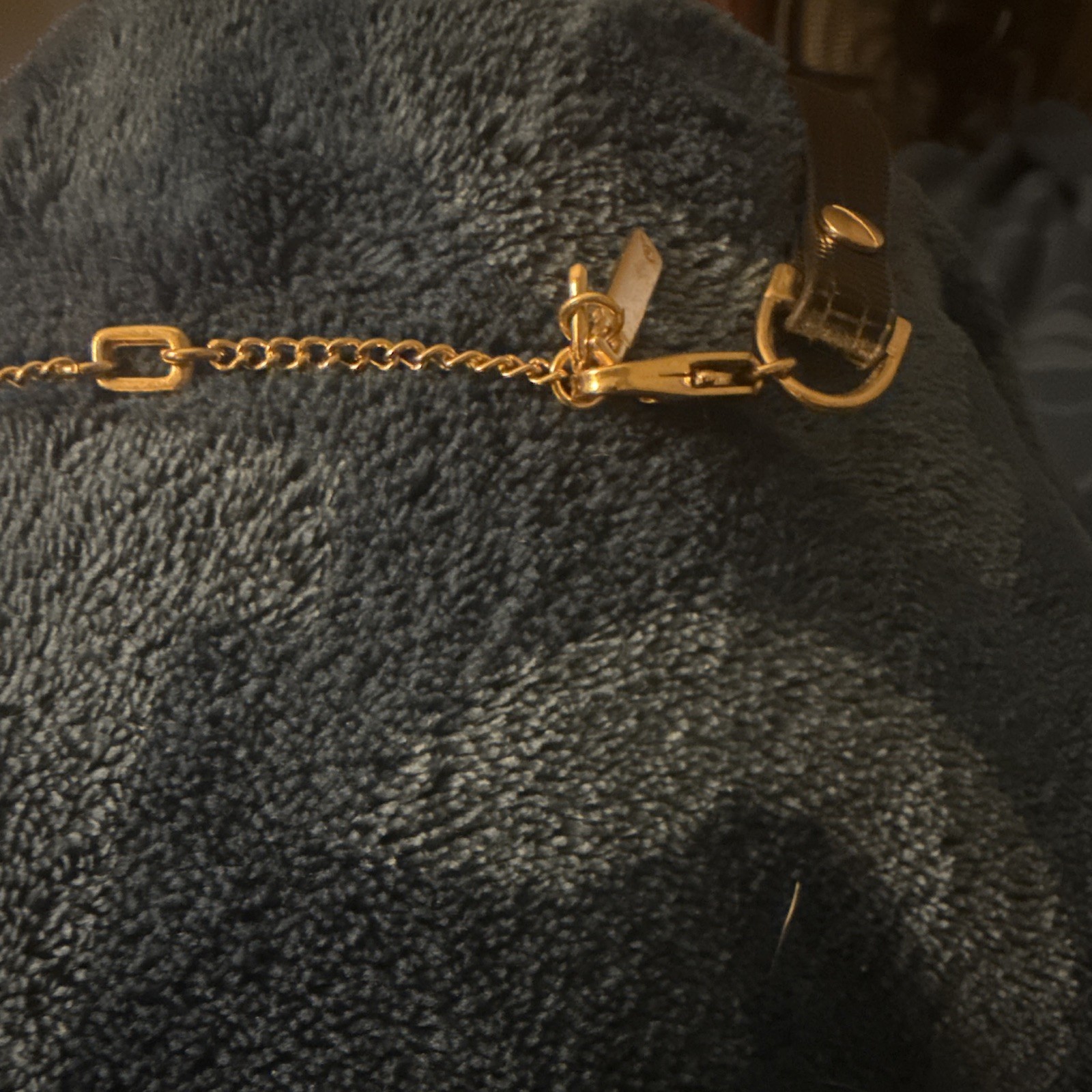 Gold Tone Crescent Collar Statement Necklace Black Straps Adjustable