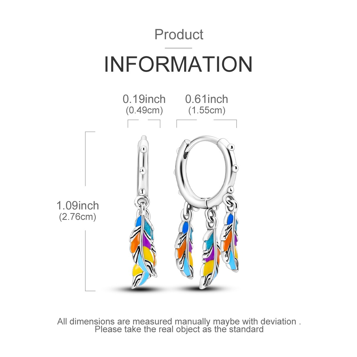 LAZA Women Colorful Dream Feather 925 Sterling Silver Hoop Earrings CZ Jewelry