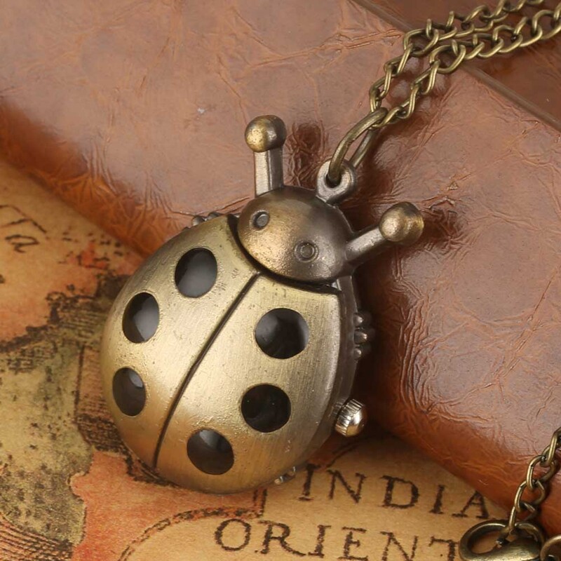 Bronze Animal Shape Lovely Quartz Pocket Watch for Men Women Kid with Chain Gift