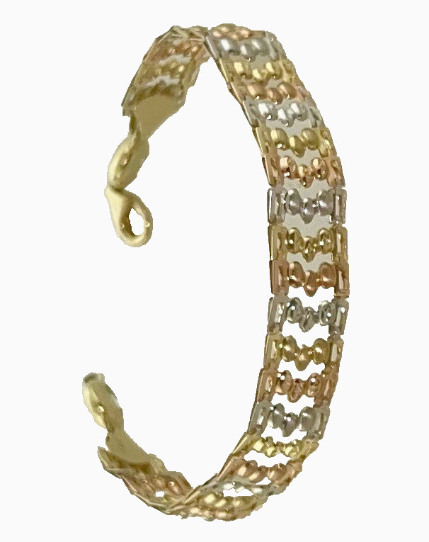 14k Tri-color Gold Hollow Link Women’s Bracelet