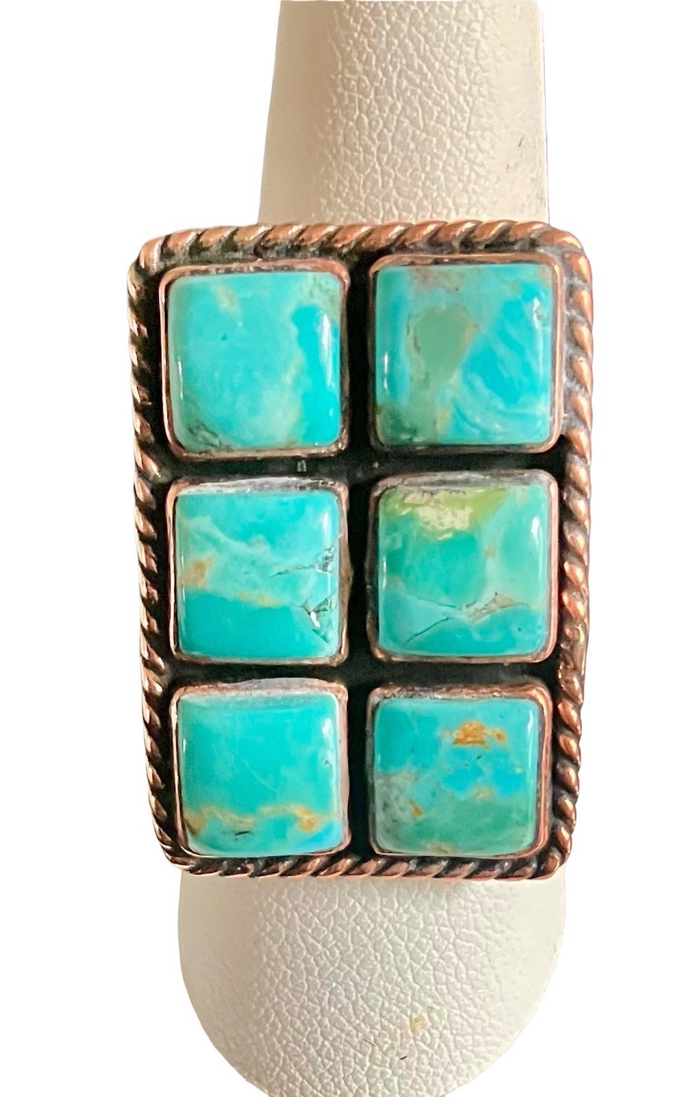Southwest Boho Copper Kingman Mojave Turquoise Cluster Ring Adj 8 9 10 11 12