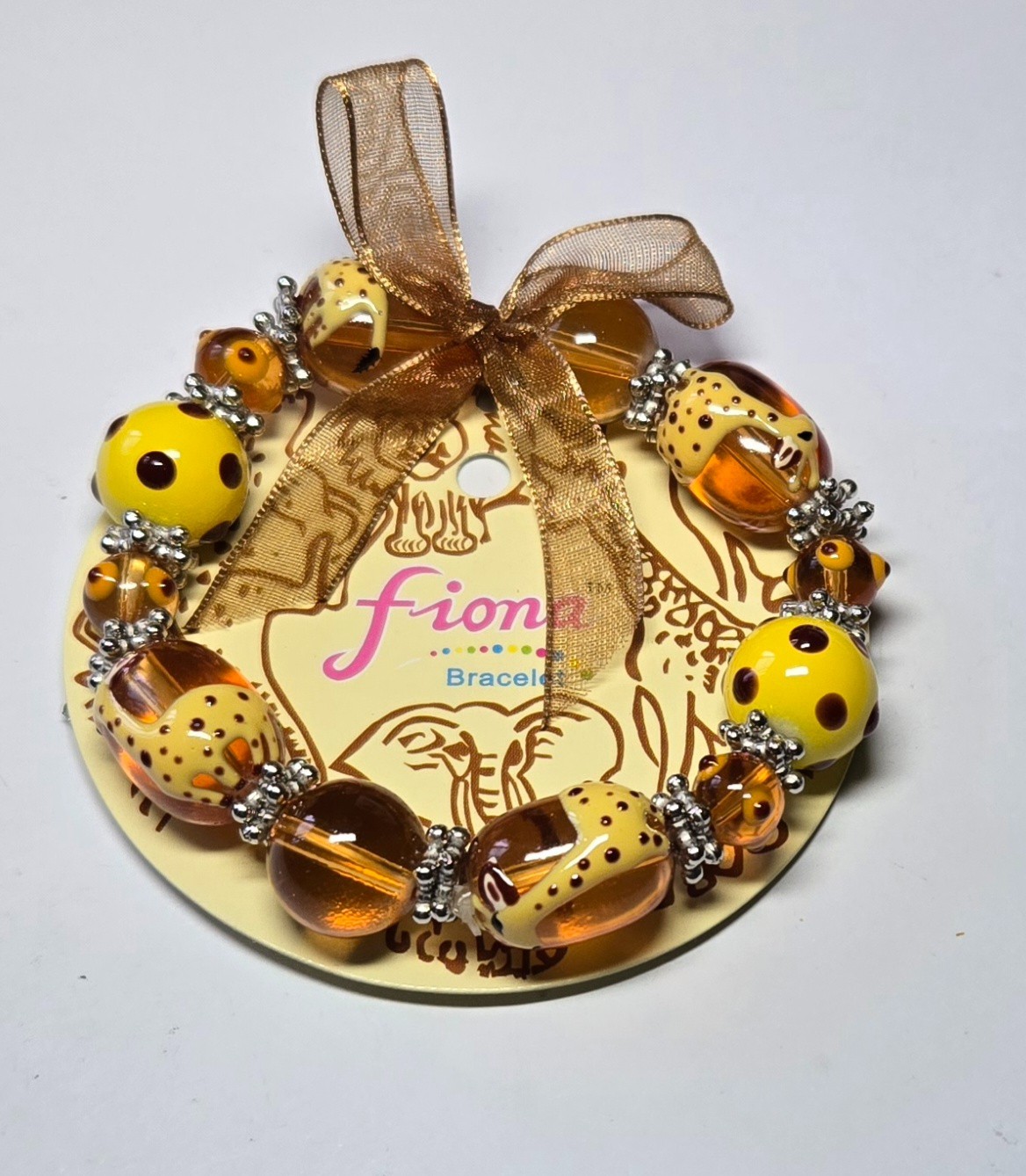 Giraffe Bracelet Yellow Brown Beaded Stretch Bracelet for Women