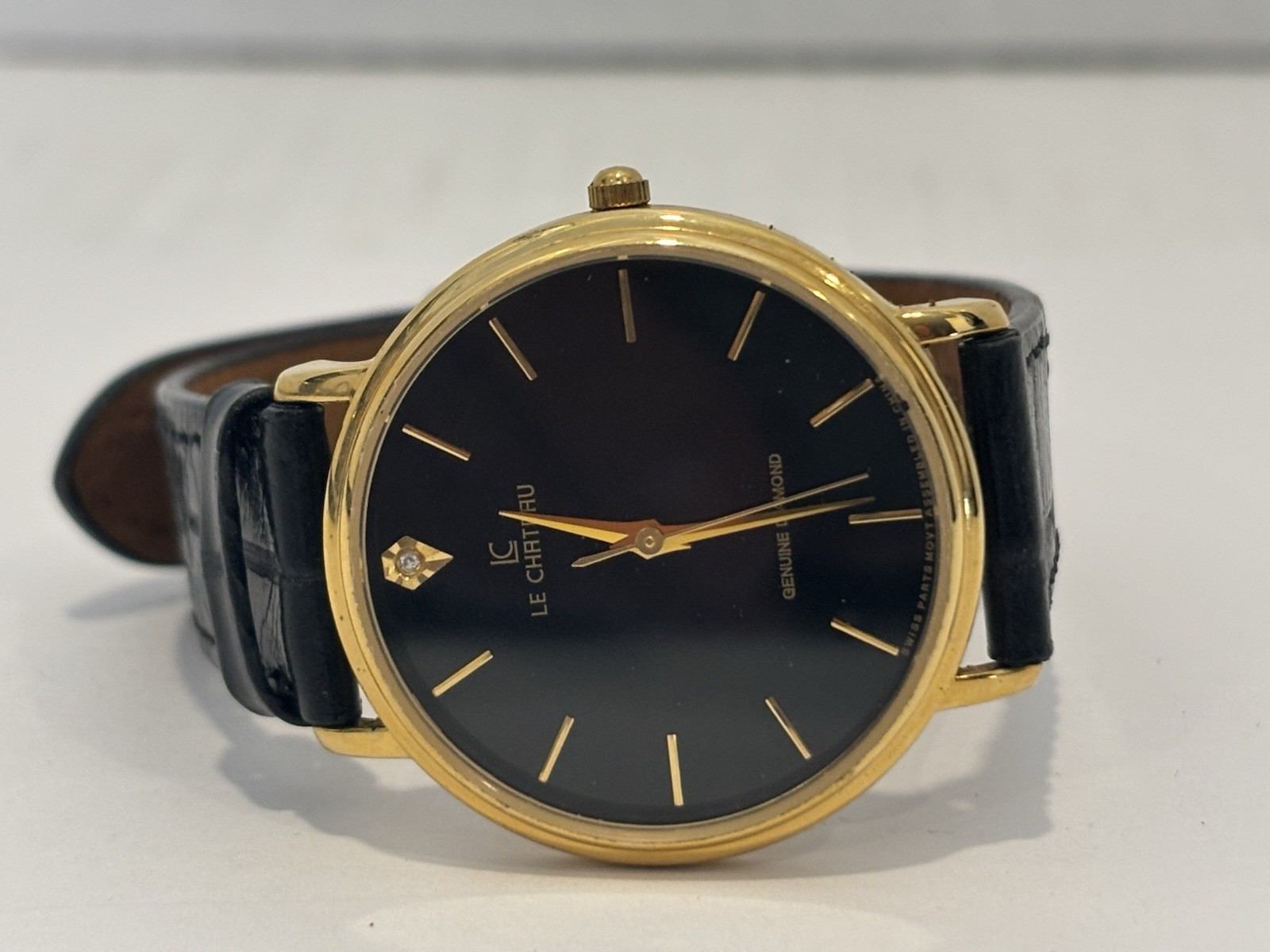 Vintage C. 1990s-2000s Le Chateau Men’s Diamond Accented 18K Gold Plated Watch
