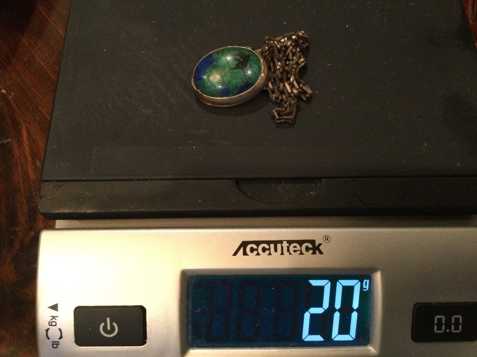 Hand Made Silver Azurite Malachite Pendant Necklace.