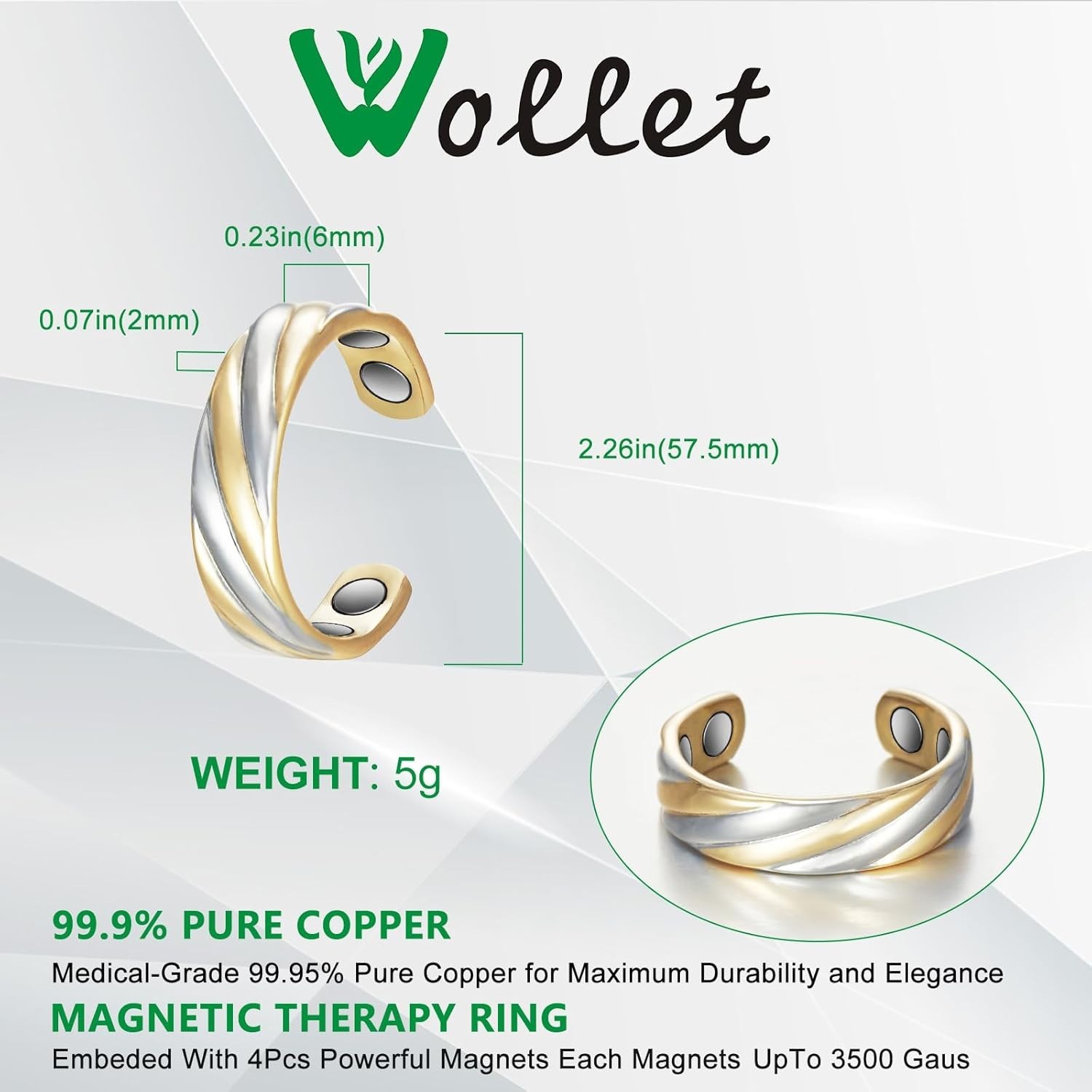 Tri Tone 99.9% Pure Copper Magnetic Ring for Women Men, Copper Magnetic Rings…