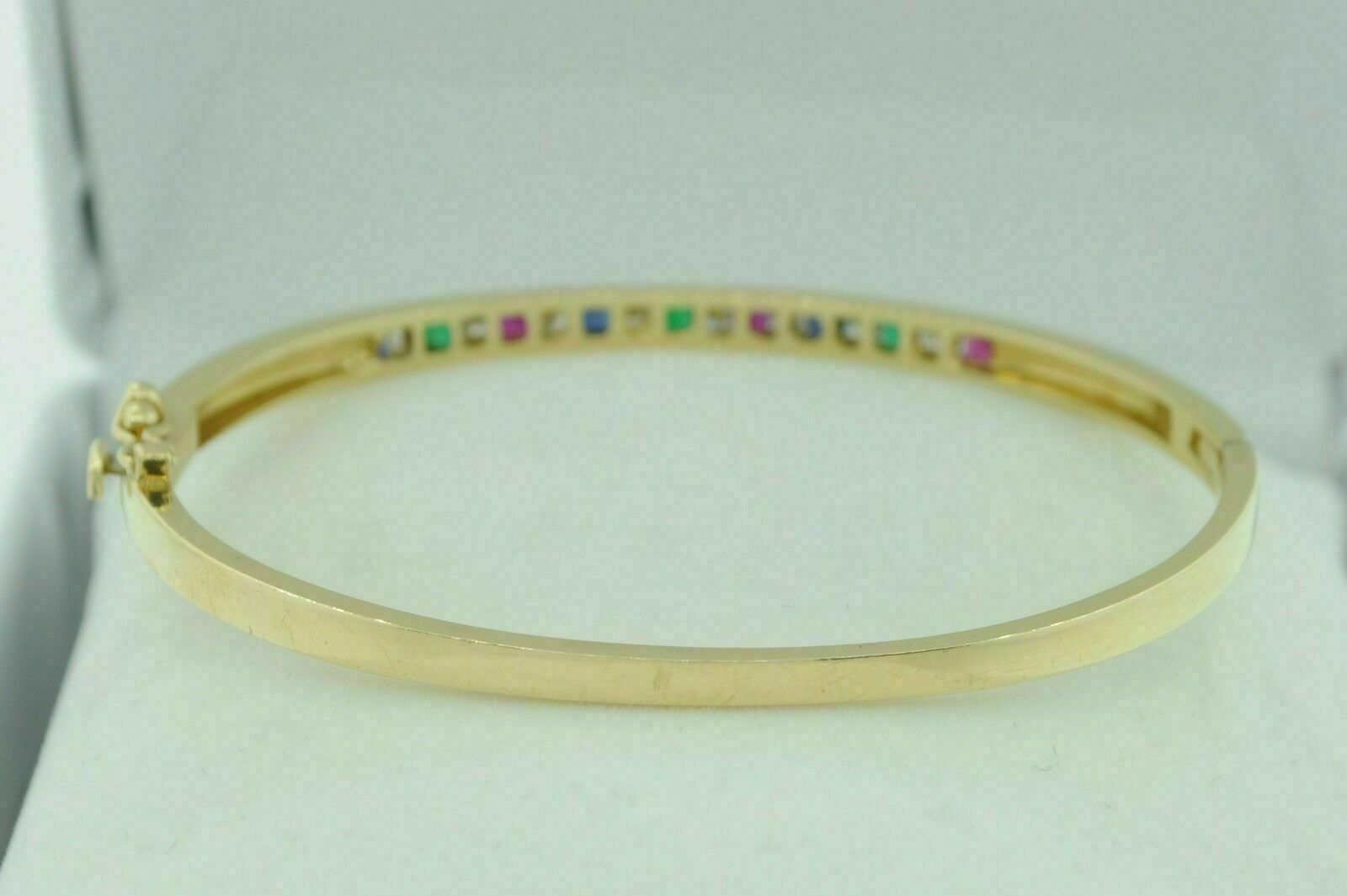 7 CT Simulated Ruby Emerald Sapphire Yellow Gold Plated Silver Bangle Bracelet