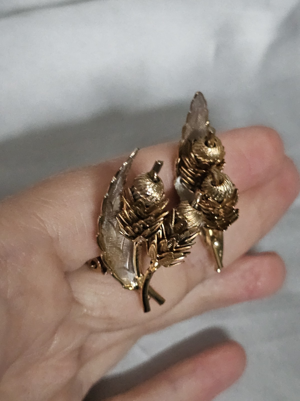 Vintage Goldtone Two-tone Wheat Cattail Clip-on Earrings Ear Climber