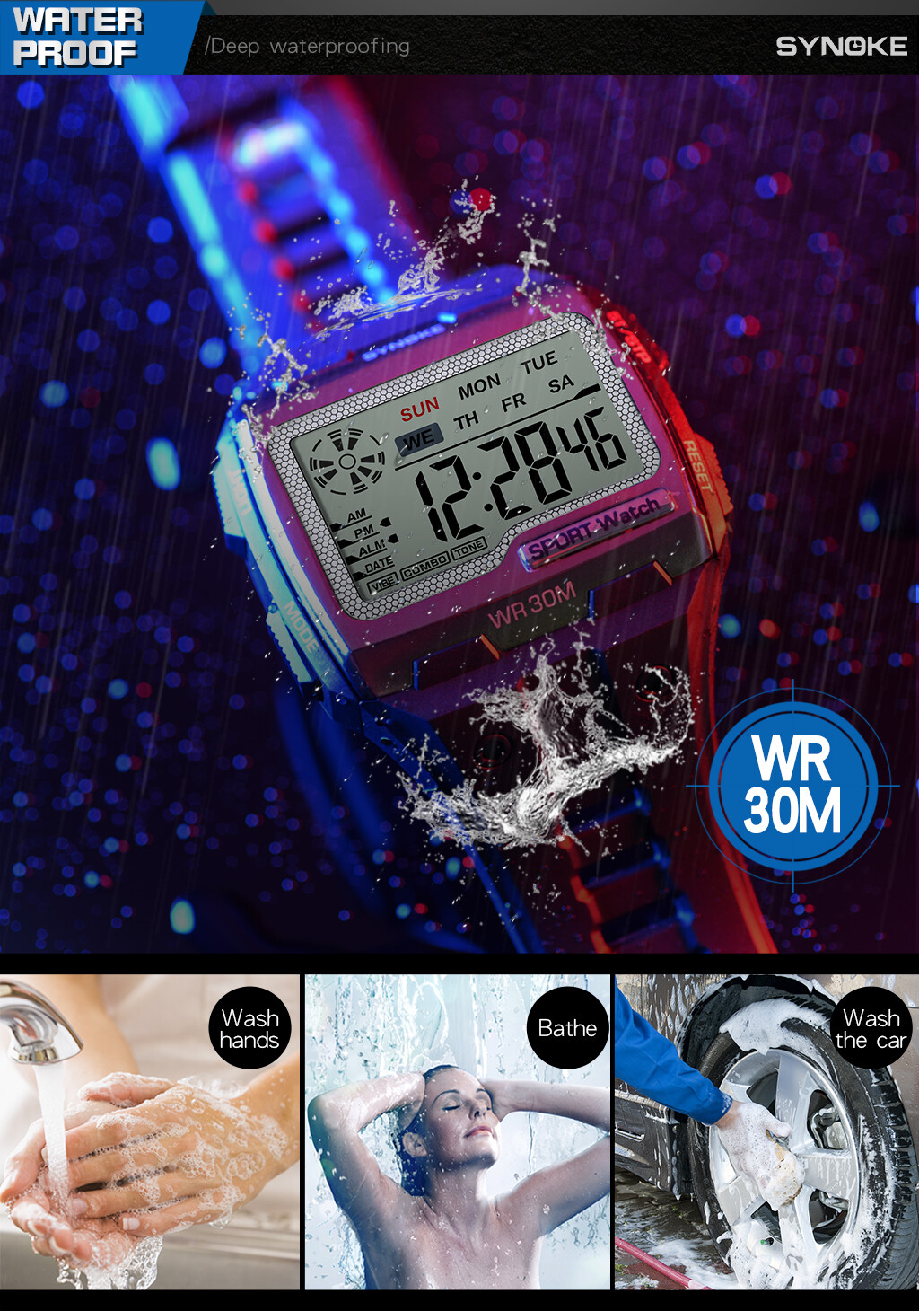 Men’s Digital Sports Watch LED Screen Large Face Military Waterproof Wristwatch
