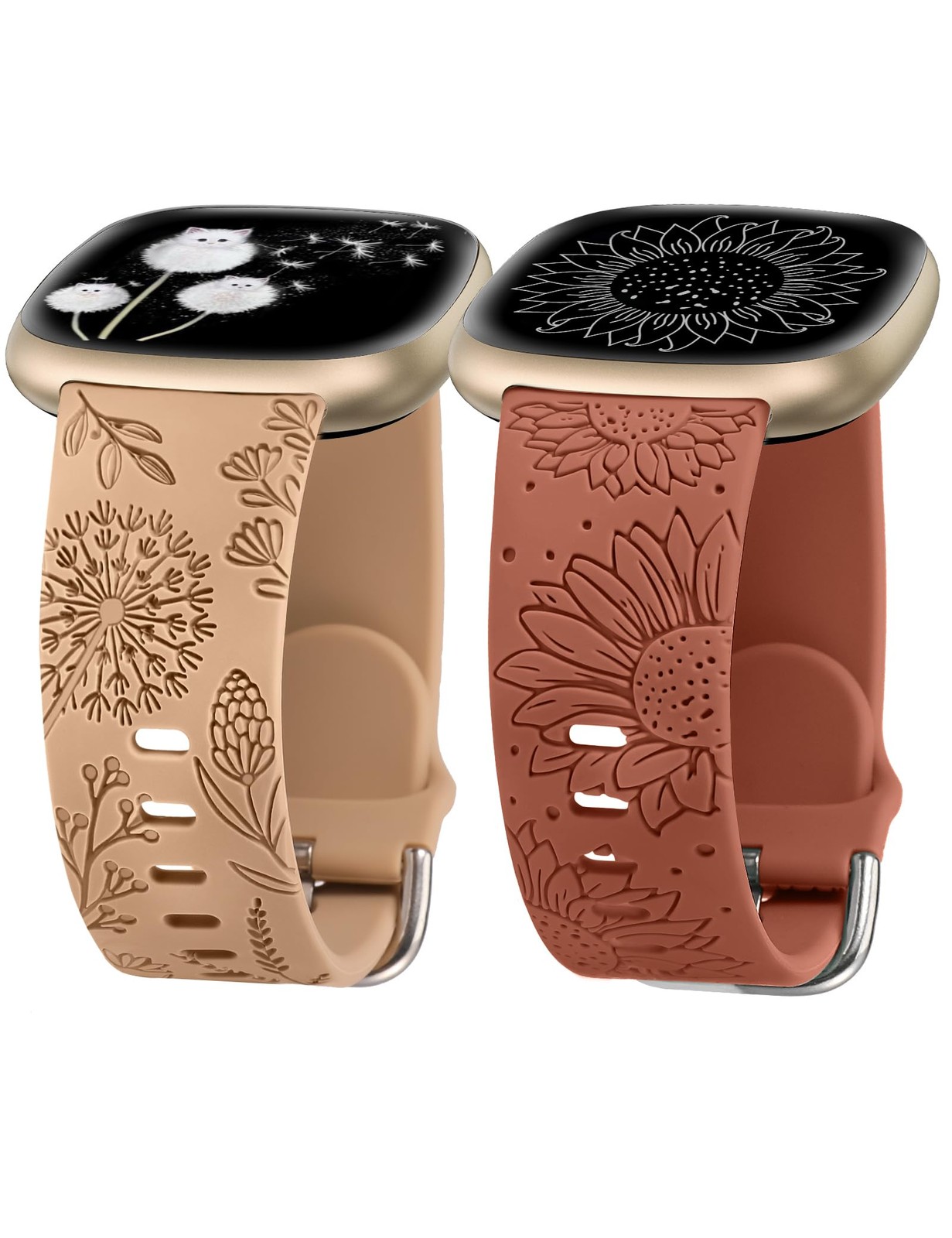 Minyee 2 Packs Floral Only for Versa 4/Versa 3/Sense 2/Sense, Walnut & Brown
