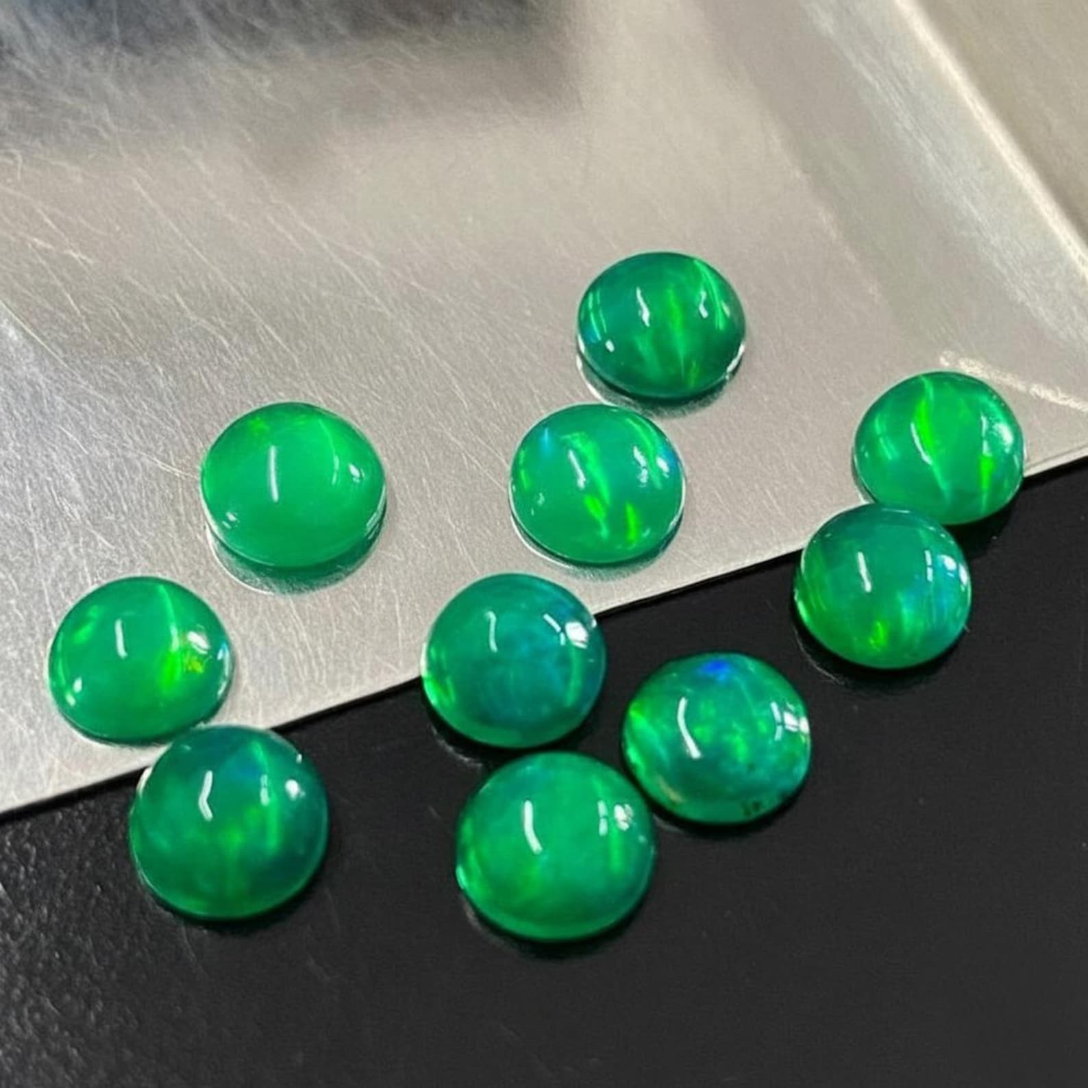 Natural Green Ethopian Opal Round Cabochon 3mm To 10mm Loose Gemstone