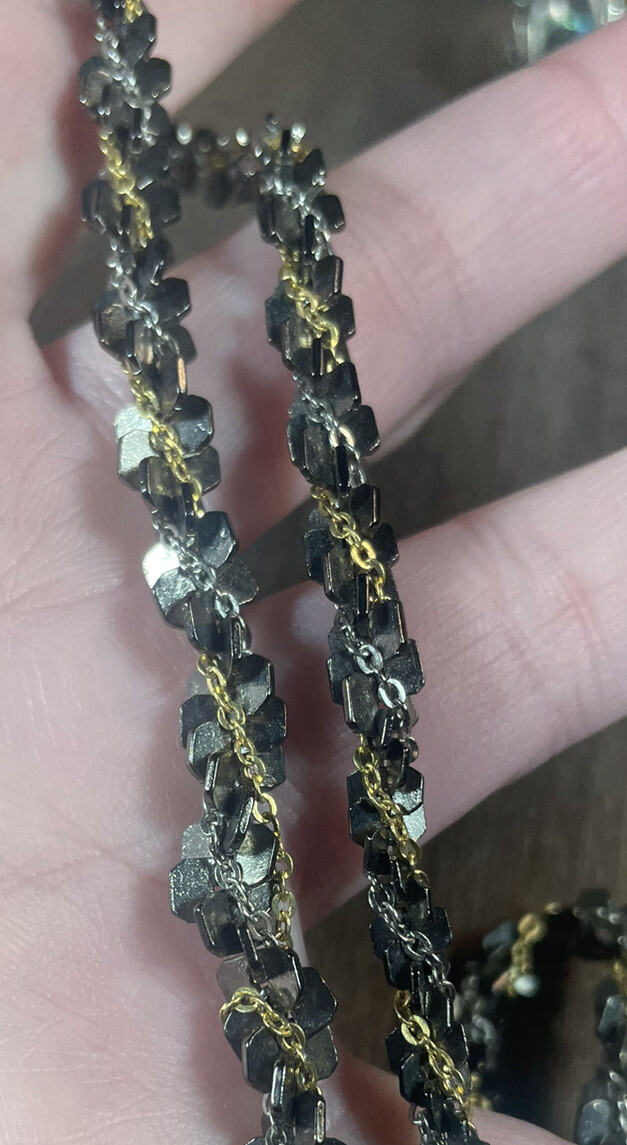 VTG Twist Chain Necklace Gunmetal Black & Silver/Gold Tone 25” Flower Clasp