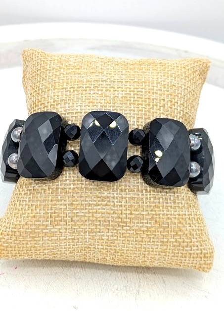 Jay King Black Onyx Stretch Bracelet Faceted Chunky Mine Finds Never Worn