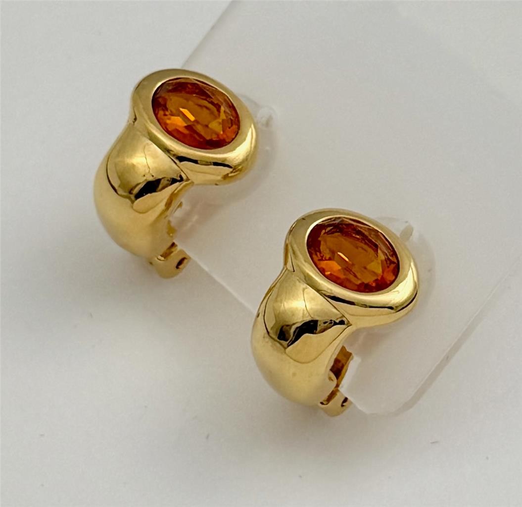 Vintage Swarovski Swan Logo Orange Crystals Small Half Hoop Clip Earrings