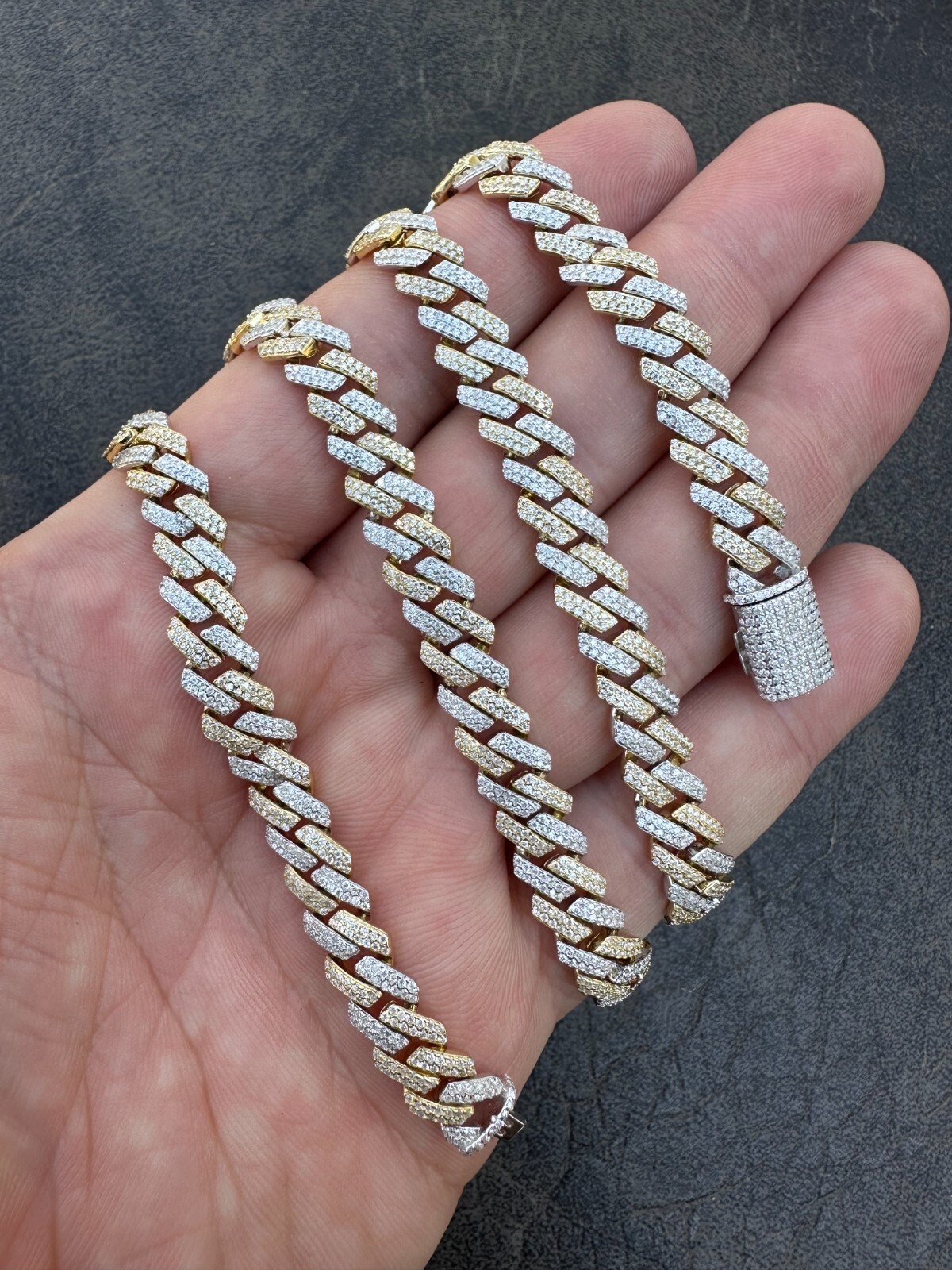 MOISSANITE Real Miami Cuban Link Prong Chain Ice Gold Plated 925 Silver Necklace