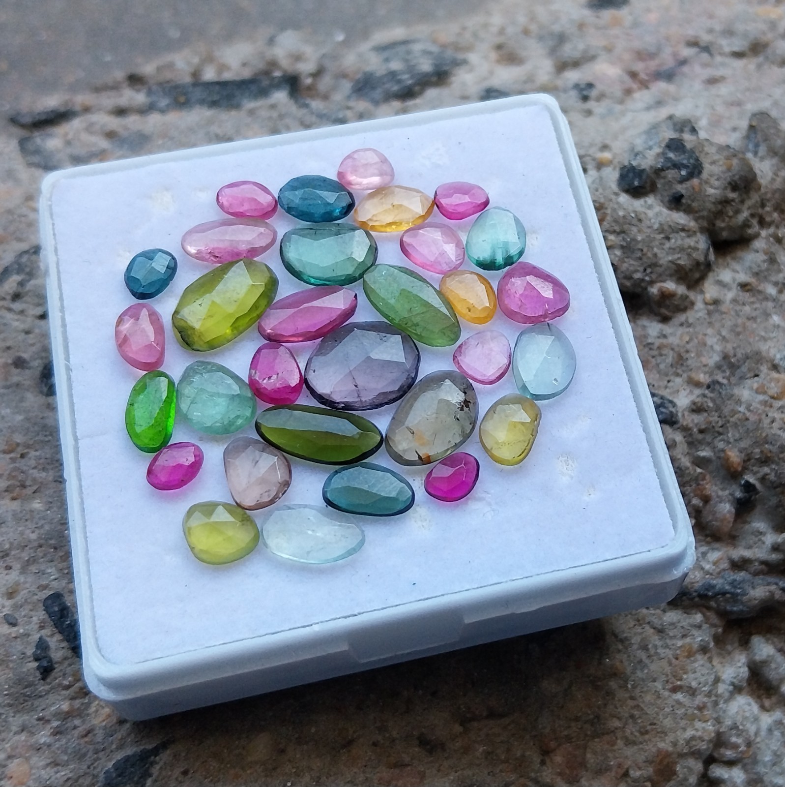 18 Ct 3.5×4.5 to 5×11 MM Natural Multi Color Tourmaline Rose Cut 31 Piece Lot