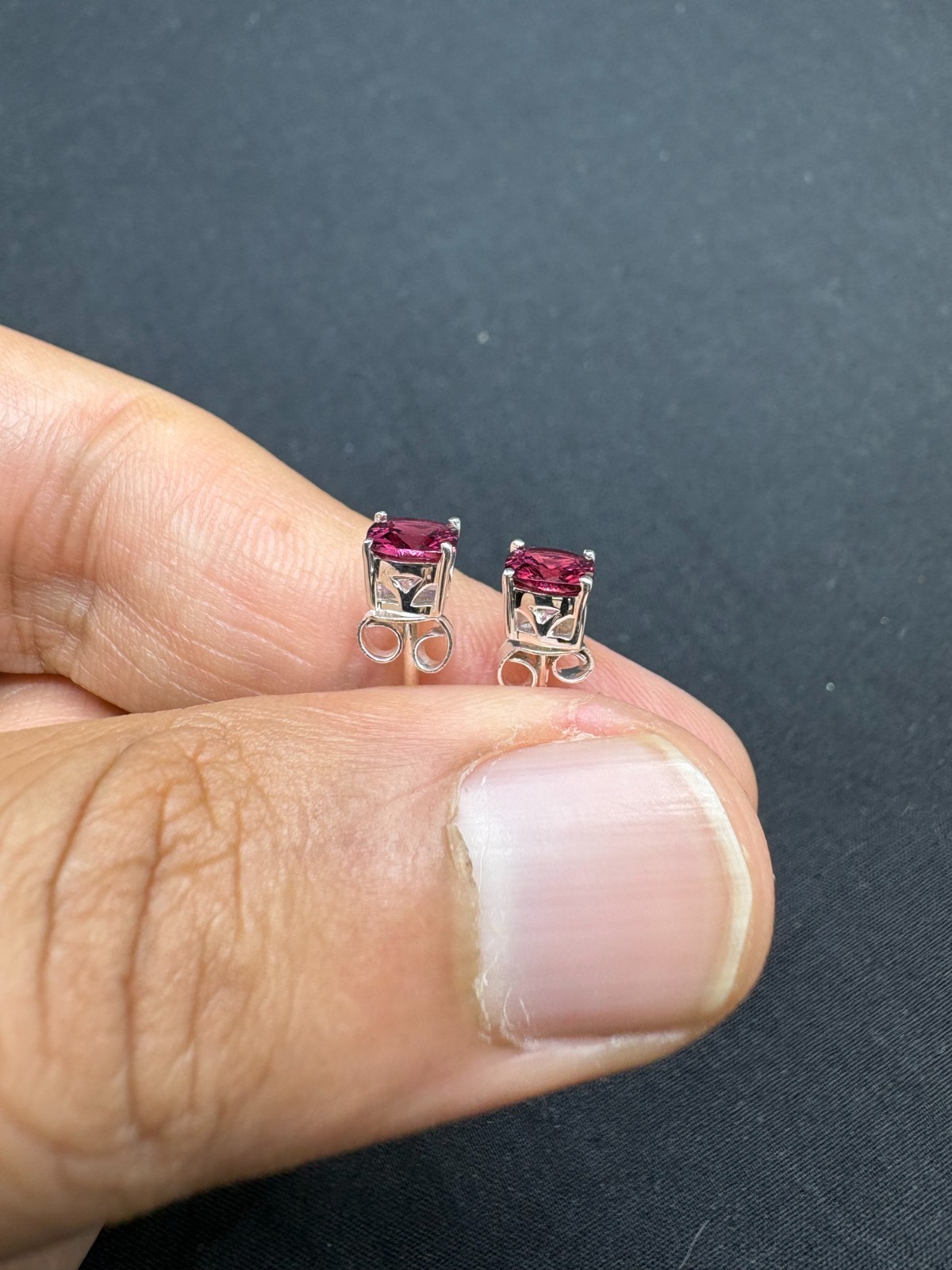 Pink Rhodolite Stud Earrings in Sterling Silver | 5.00mm Cushion Cut, 1.50 cts