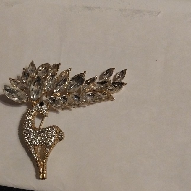 Gold Tone Clear Rhinestone Deer Brooch Pin Marquise Prong-Set Simulated