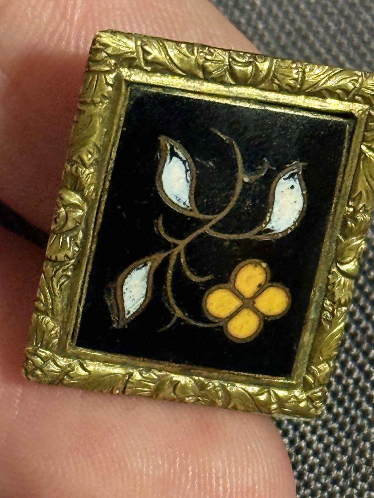 Antique Victorian Costume Jewelry Gold Filled Pietra Dura Brooch Pin