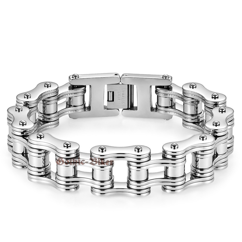Men Heavy Stainless Steel Motorcycle Bike Chain Link Bracelet Biker Multi-Colors