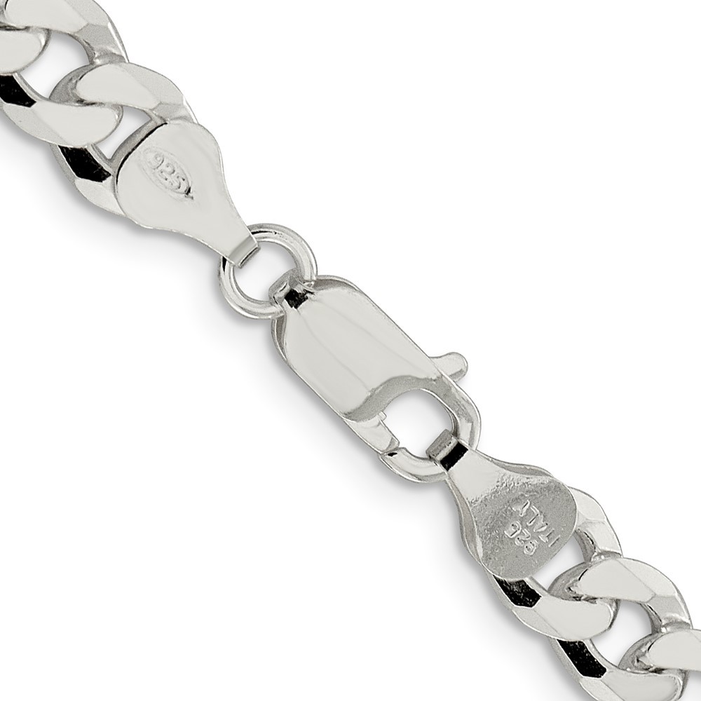 Sterling Silver 7mm Beveled Curb Chain Necklace 30″