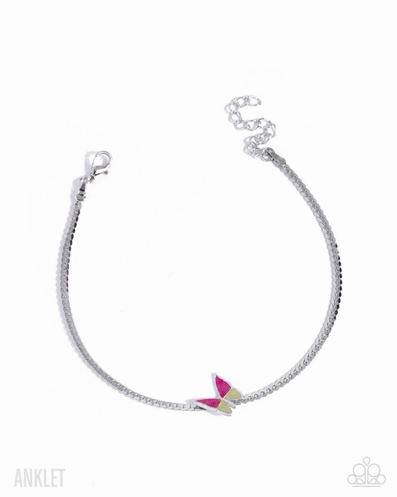 Paparazzi Jewelry “Aerial Atmosphere” Butterfly Anklet Bracelet Pink Yellow New
