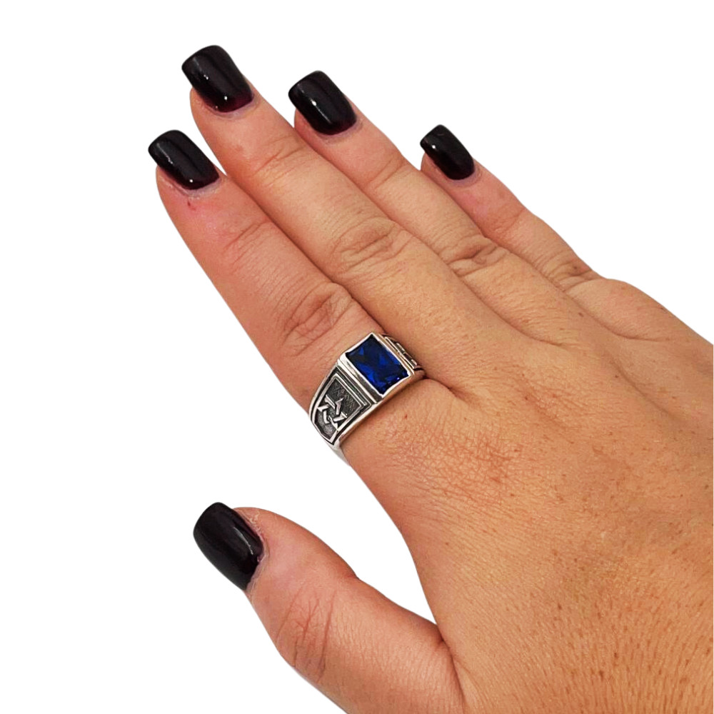 Signet Star of David Jewish Ring Sterling Silver & Blue Sapphire Solid Jewelry