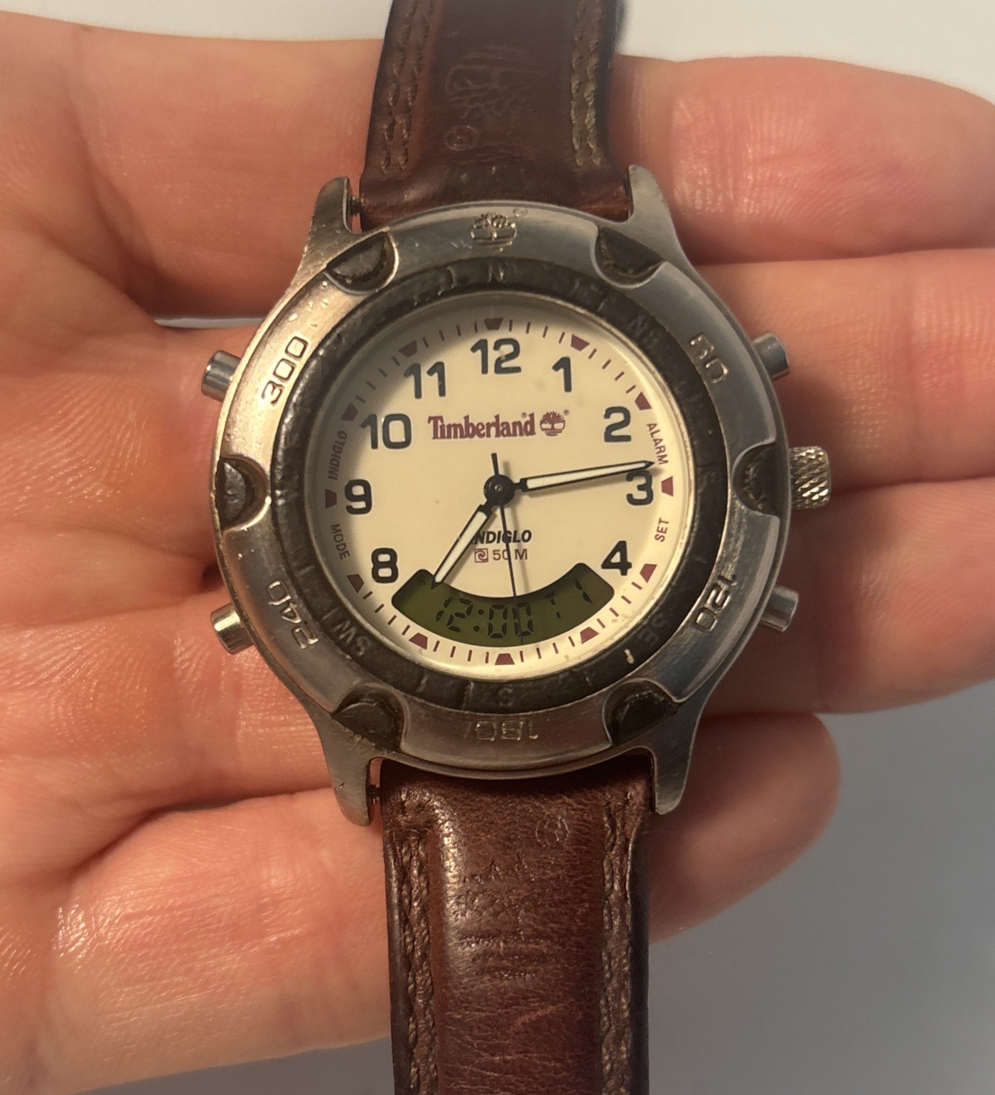 Vintage Timberland 11271G Ana-Digi Indiglo Field Watch New Battery Leather Band