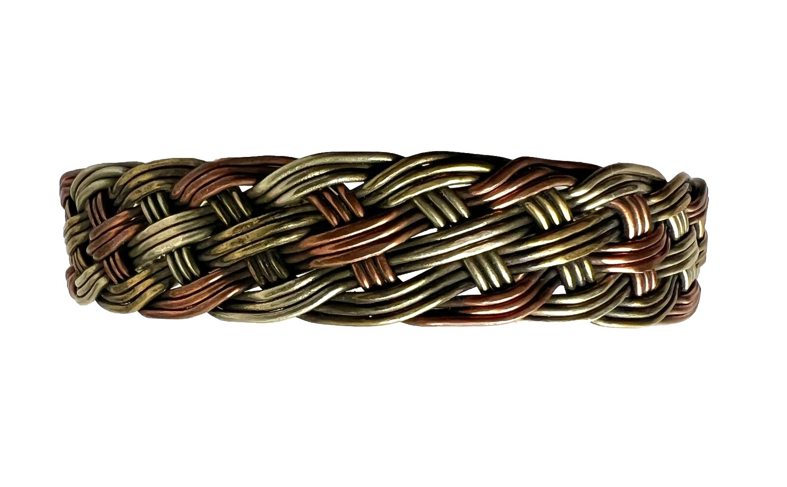 Copper Brass Wire Braid Cuff Bracelet 8.25” Vintage