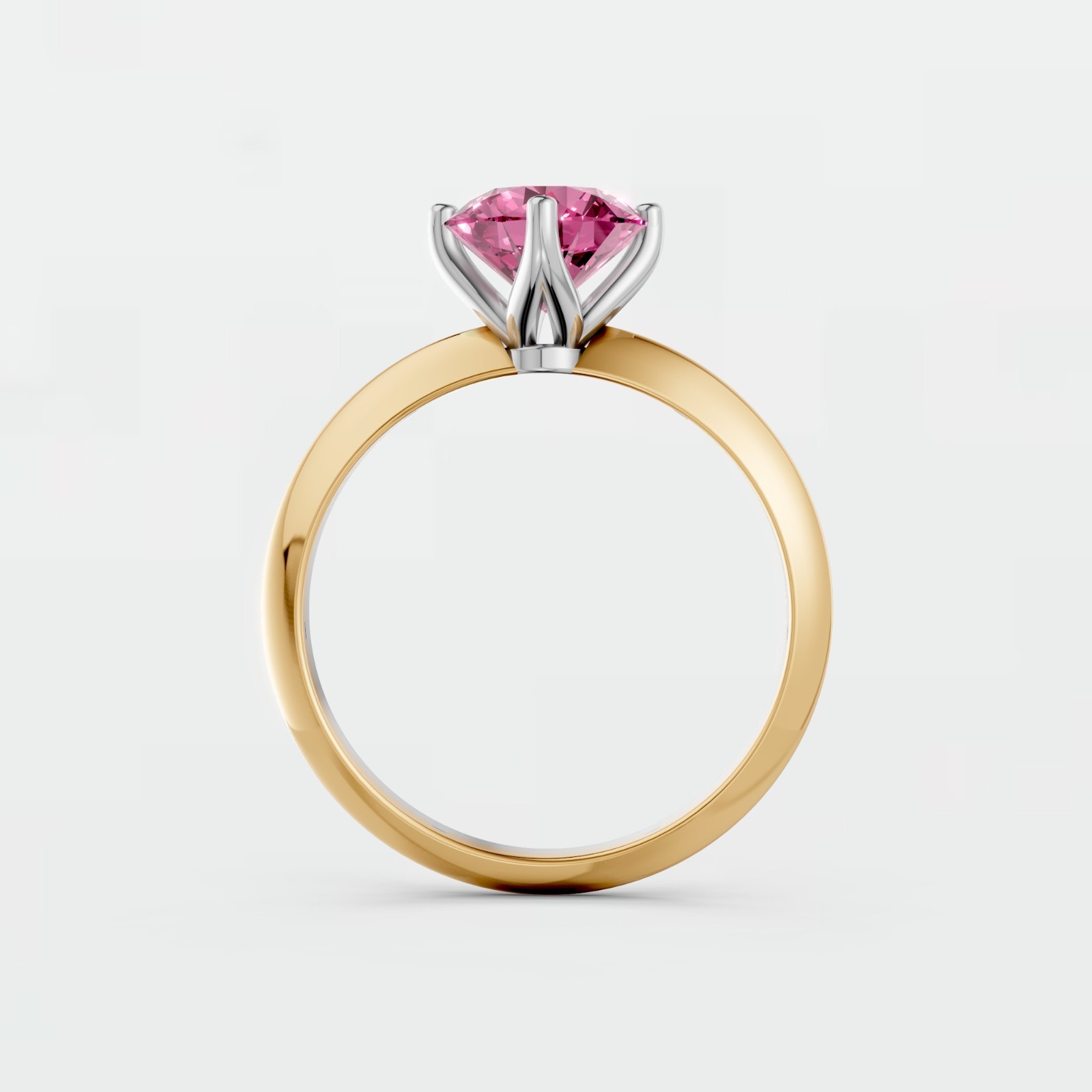 Fancy Pink Round Lab Grown Diamond Prong Basket Set Solitaire Engagement Ring