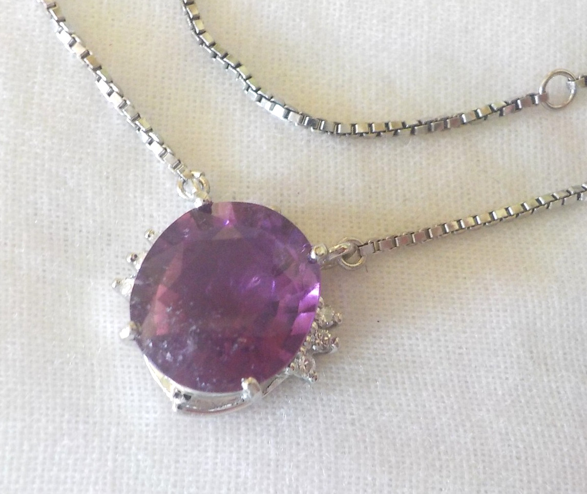 Platinum Unique Purple Tourmaline Diamond Necklace – 7.36 gms, 16.3 in, 3.79 ctw