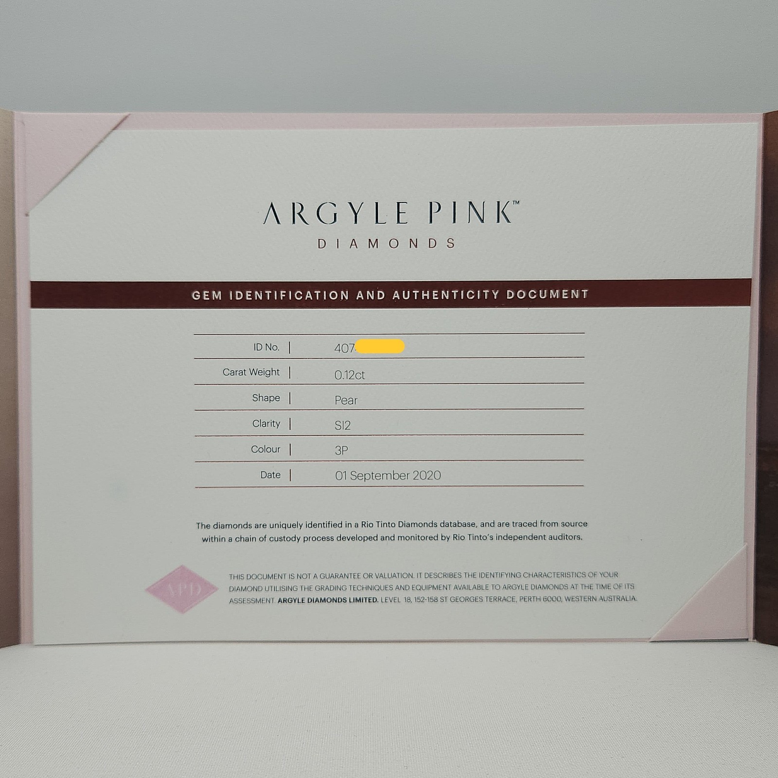 Argyle Pink Diamond 0.12ct 3P SI2, with Argyle Certificate, Investment Grade