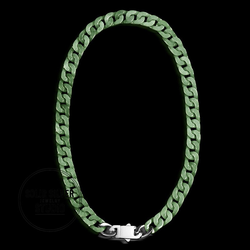 Natural Grade A Jadeite Cuban Link Chain Bracelet&Necklace Hip Hop Jade Jewelry