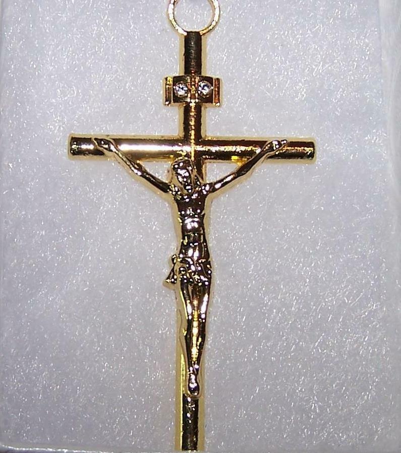 large JESUS CROSS CRUCIFIX crysta pendant GOLD FILLED 18K necklace 20″ chain men