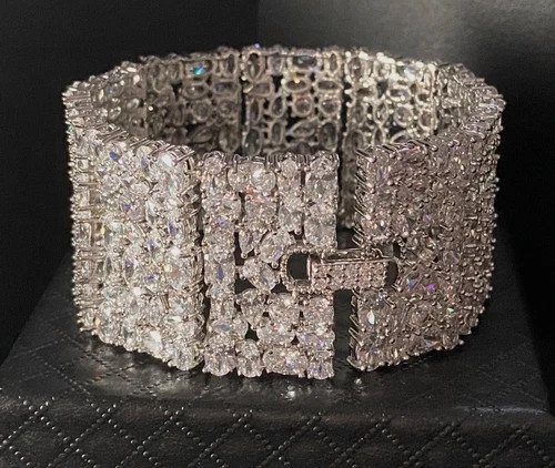 106 CTW Simulated Diamond Bracelet 18k White Gold Plated Elegant Wedding Jewelry
