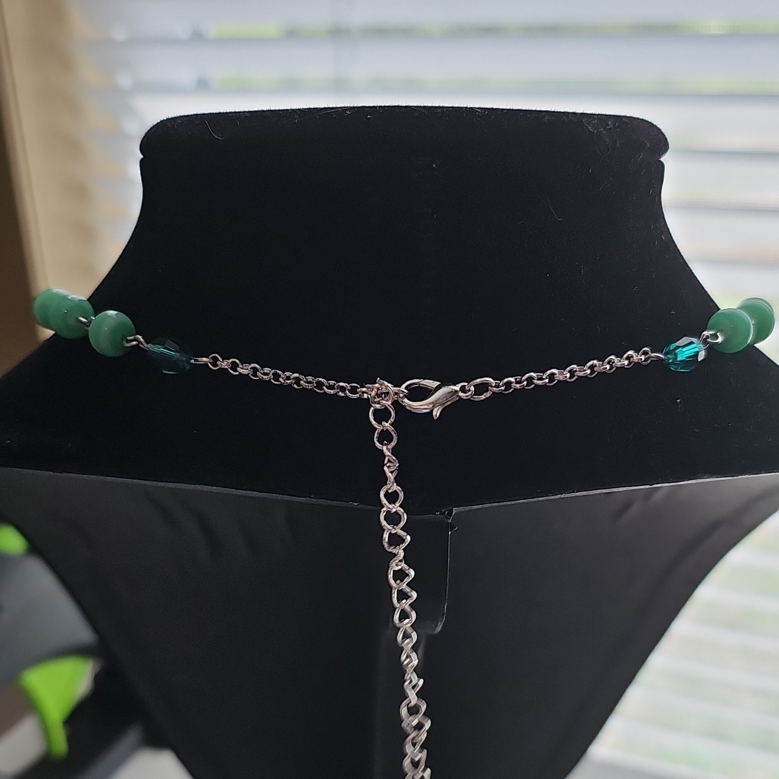 Assemblage Necklace Vintage Czech Glass Beads Malachite Cab Pendant Silver Tone