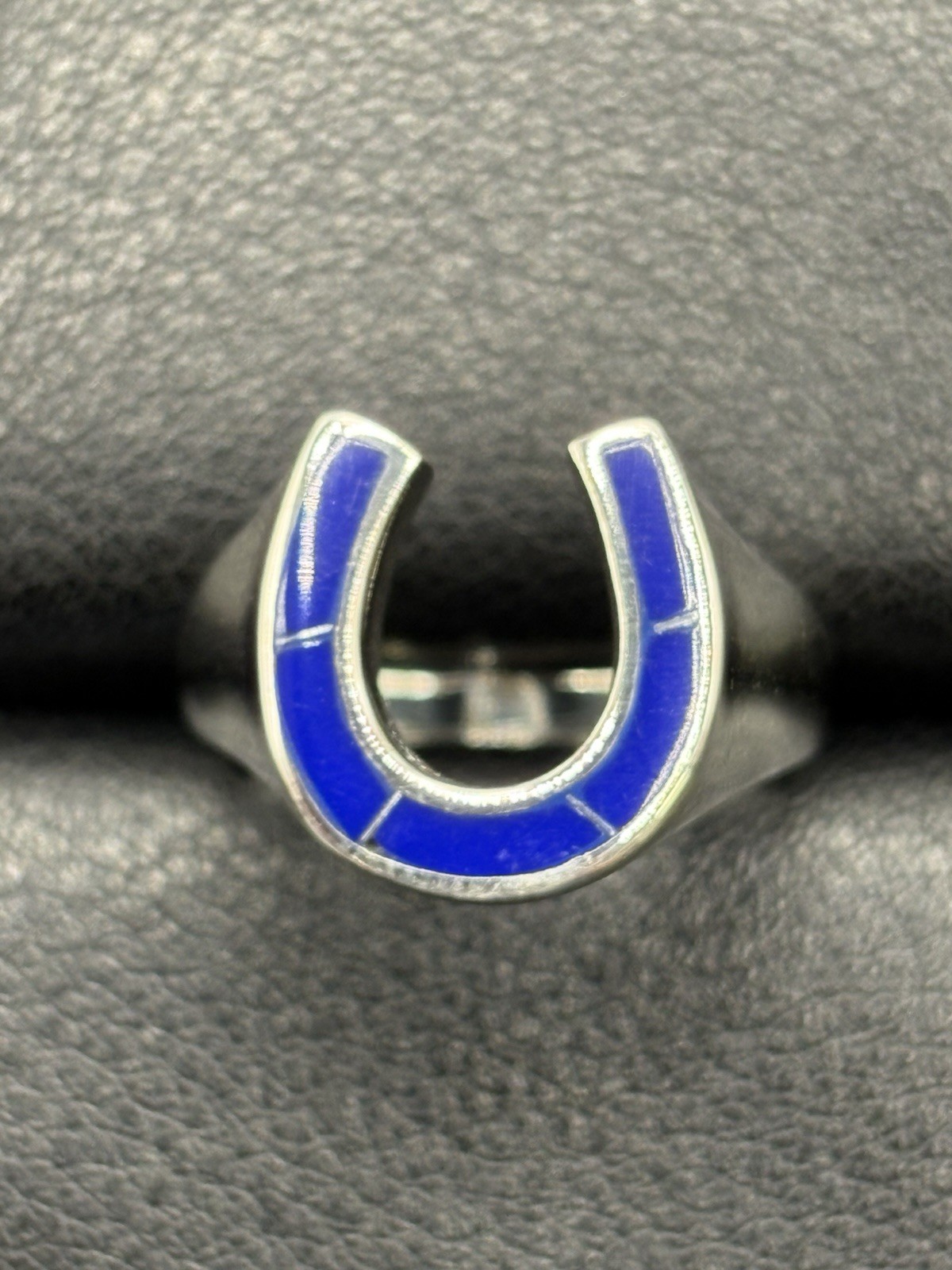 New Condition Sterling Silver Lapis Lazuli Horseshoe Ring Size 7 G6