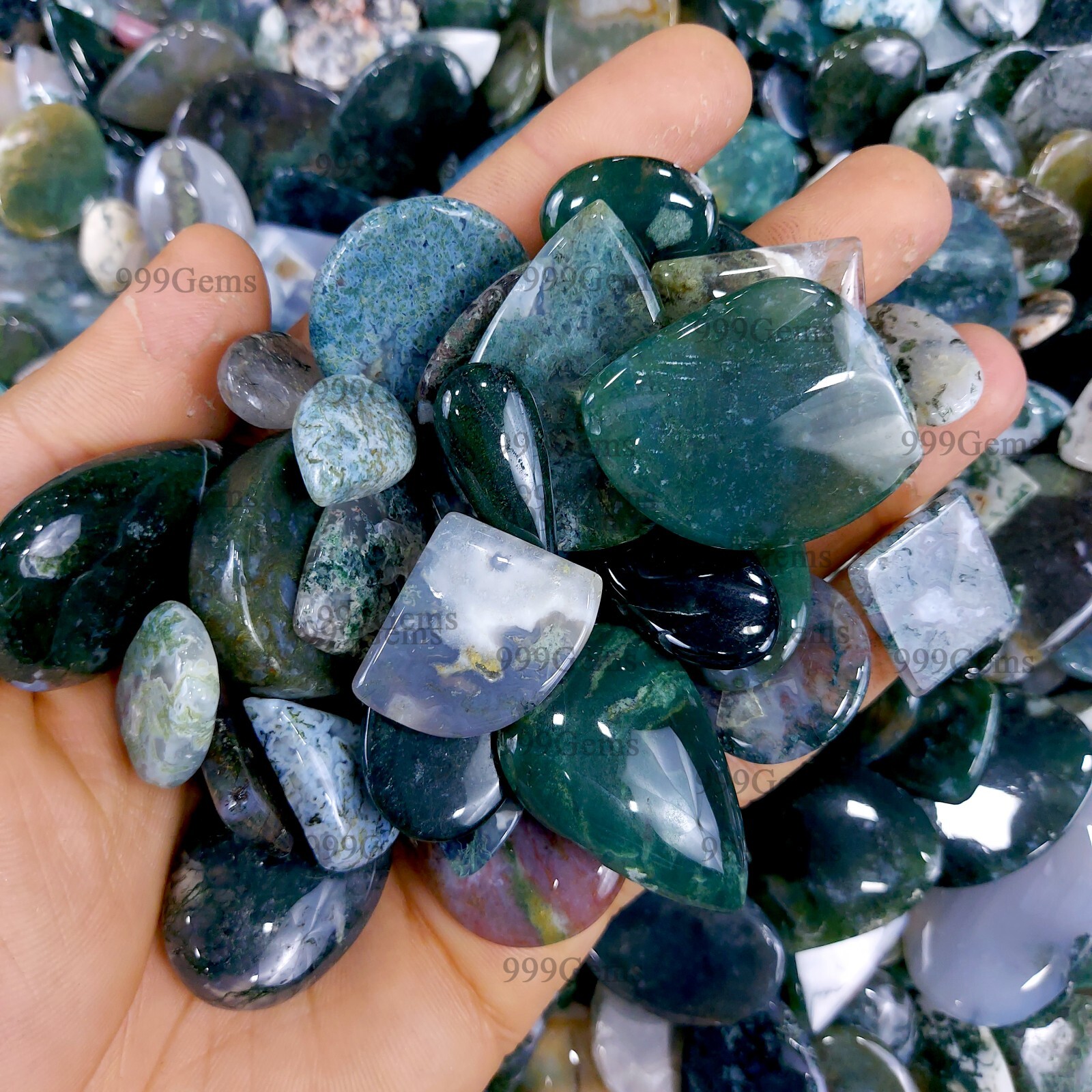 30 Pcs Green Moss Agate Mix Shape Loose Cabochone Bulk Lot For Jewelry 15-40mm