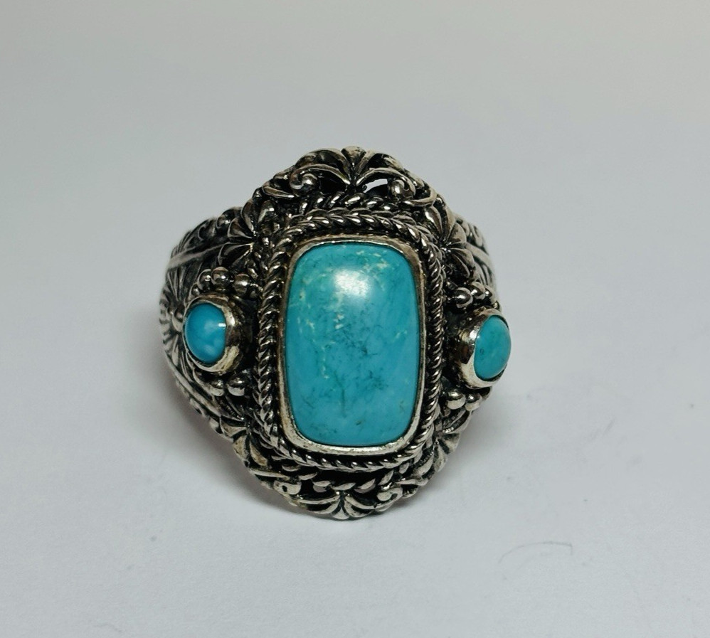 Sarda Sterling 925 Silver Turquoise Floral Accent Ring Size 8.25- .31