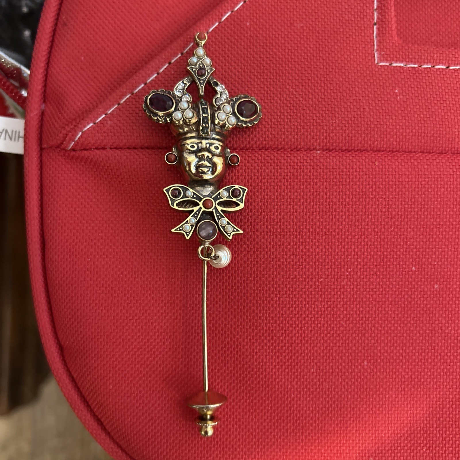 RARE Signed Alcozer & J Italy Court Jester Stick Pin Brooch Pearls Renaissance