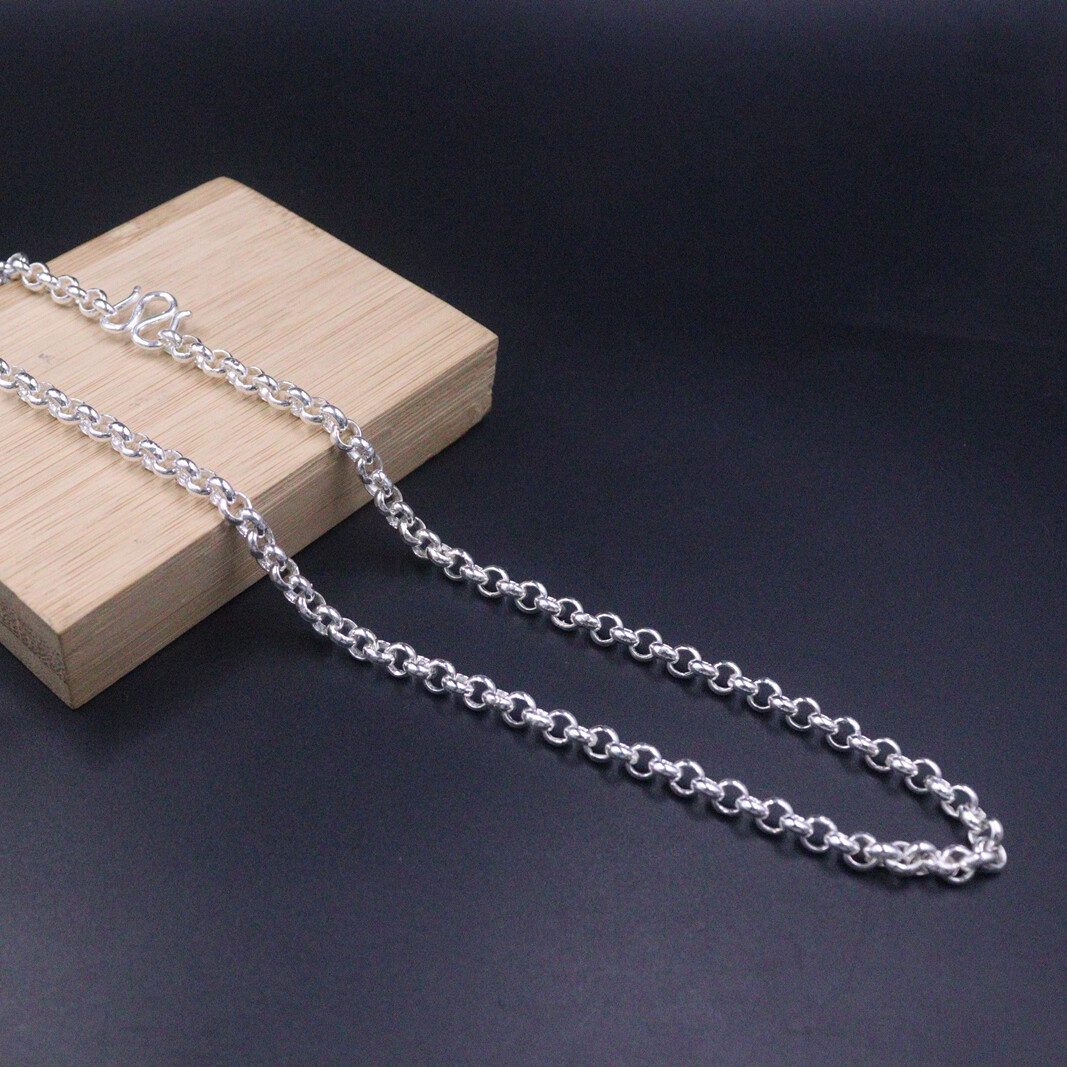 Pure 999 Fine Silver Chain For Women Men 5.5mm Rolo Link Sweater Necklace 22inch